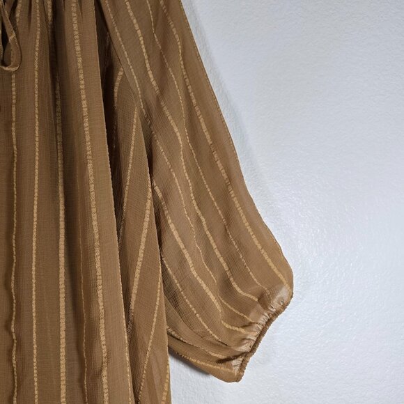 Torrid Sheer Peasant Blouse Top Women Size 3XL Brown Stripes Tie Boho Hippie - Picture 5 of 11